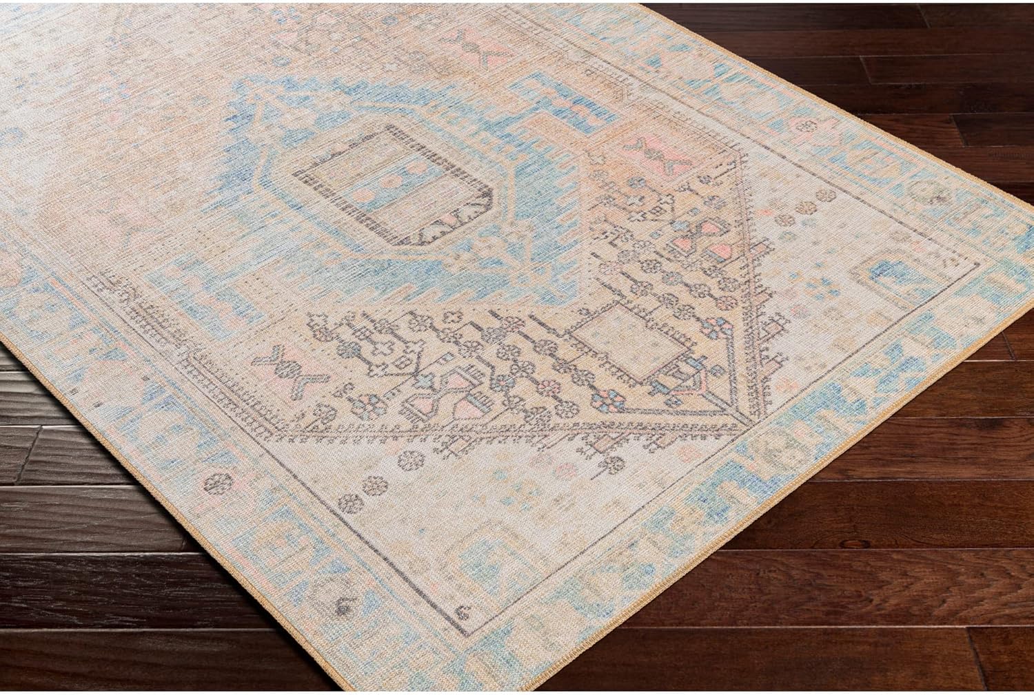 Livabliss Arias Vintage Washable Area Rug53quot x 7Coral