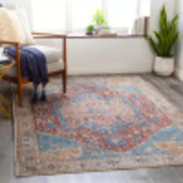 Livabliss Audrey Vintage Medallion Washable Area Rug53quot x 73quot Burnt OrangeDenimBurnt OrangeDenim