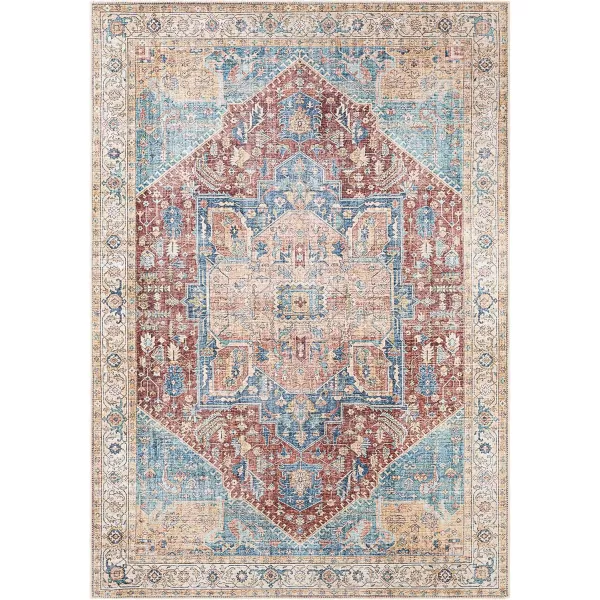 Livabliss Audrey Vintage Medallion Washable Area Rug53quot x 73quot Burnt OrangeDenimBurnt OrangeDenim