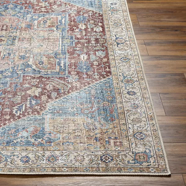 Livabliss Audrey Vintage Medallion Washable Area Rug53quot x 73quot Burnt OrangeDenimBurnt OrangeDenim