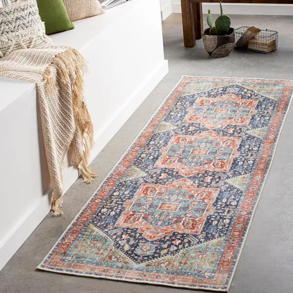 Livabliss Audrey Vintage Medallion Washable Area Rug53quot x 73quot Burnt OrangeDenimPeachNavy