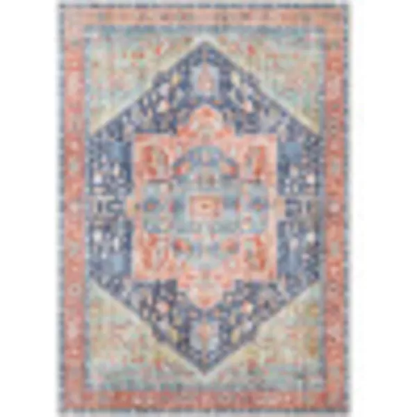 Livabliss Audrey Vintage Medallion Washable Area Rug53quot x 73quot Burnt OrangeDenimPeachNavy