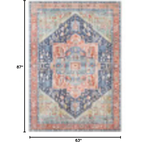 Livabliss Audrey Vintage Medallion Washable Area Rug53quot x 73quot Burnt OrangeDenimPeachNavy