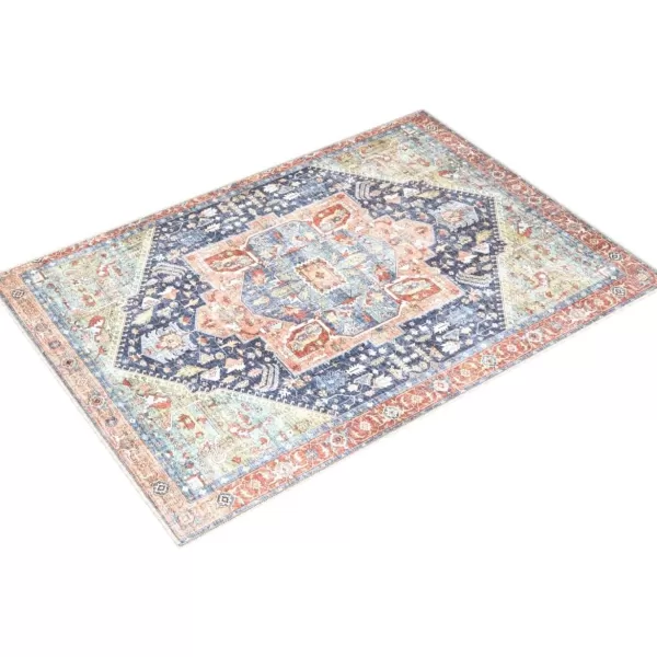 Livabliss Audrey Vintage Medallion Washable Area Rug53quot x 73quot Burnt OrangeDenimPeachNavy