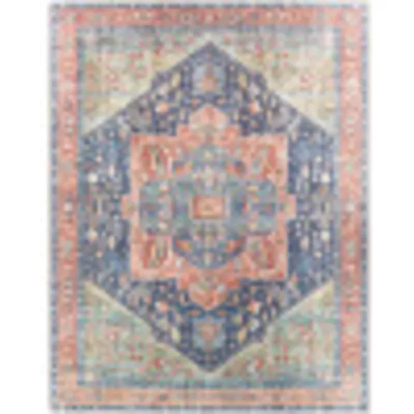 Livabliss Audrey Vintage Medallion Washable Area Rug53quot x 73quot Burnt OrangeDenimPeachNavy