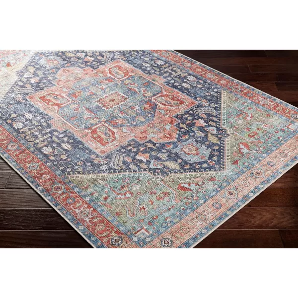 Livabliss Audrey Vintage Medallion Washable Area Rug53quot x 73quot Burnt OrangeDenimPeachNavy