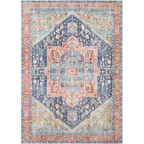 Livabliss Audrey Vintage Medallion Washable Area Rug53quot x 73quot Burnt OrangeDenimPeachNavy