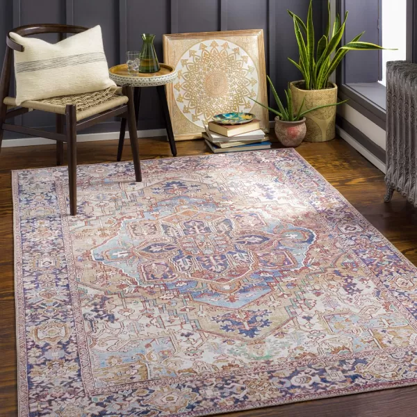 Livabliss Reeta Printed Medallion Area Rug5 x 76quotBright RedWheatBrownNavy