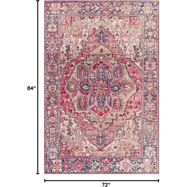 Livabliss Reeta Printed Medallion Area Rug5 x 76quotBright RedWheatBurgundyDark Blue