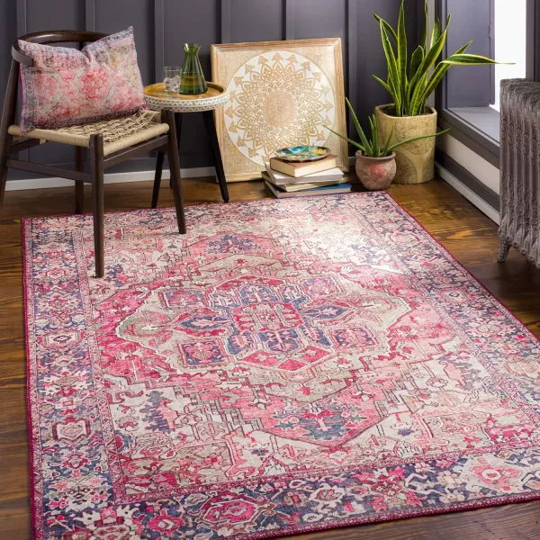 Livabliss Reeta Printed Medallion Area Rug5 x 76quotBright RedWheatBurgundyDark Blue