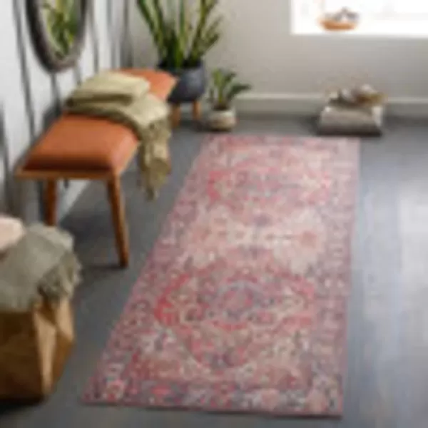 Livabliss Reeta Printed Medallion Area Rug5 x 76quotBright RedWheatBurgundyDark Blue