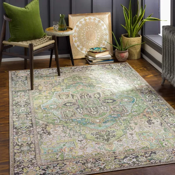 Livabliss Reeta Printed Medallion Area Rug5 x 76quotBright RedWheatDark Green