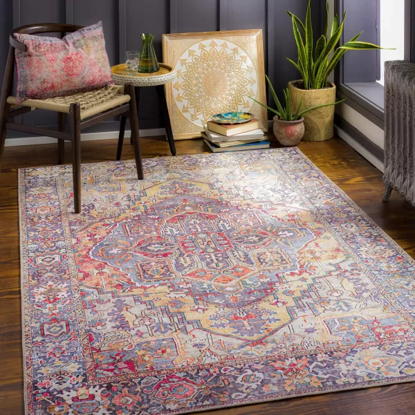 Livabliss Reeta Printed Medallion Area Rug5 x 76quotBright RedWheatOrangeDenim