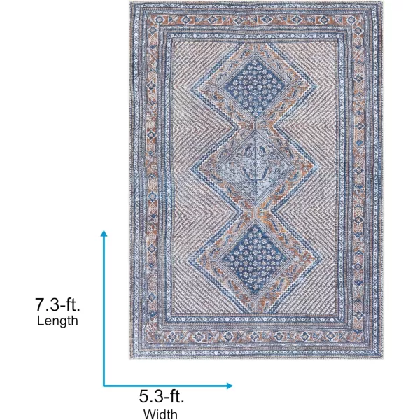 Livabliss Silvia Vintage Oriental Washable Area Rug53quot x 73quot NavyCamel