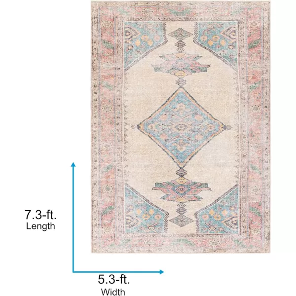 Livabliss Yolanda Vintage Medallion Washable Area Rug53quot x 73quot Sky BlueOrangeSky BlueOrange