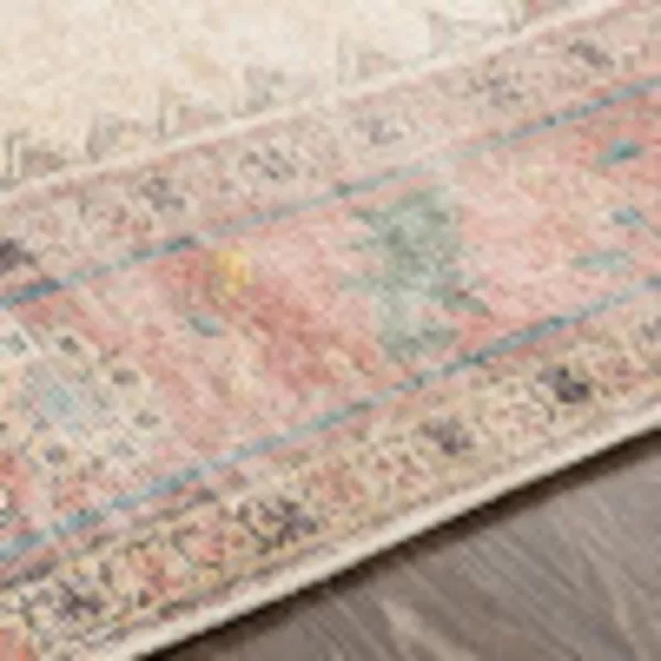 Livabliss Yolanda Vintage Medallion Washable Area Rug53quot x 73quot Sky BlueOrangeSky BlueOrange