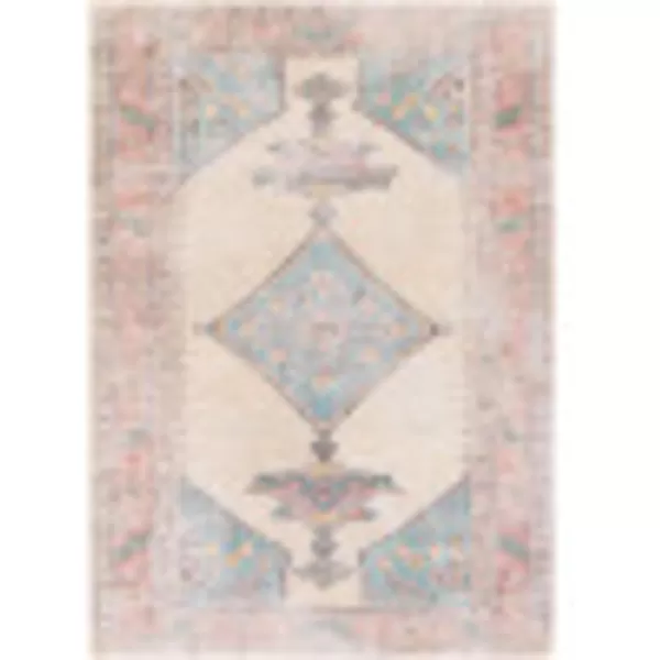 Livabliss Yolanda Vintage Medallion Washable Area Rug53quot x 73quot Sky BlueOrangeSky BlueOrange