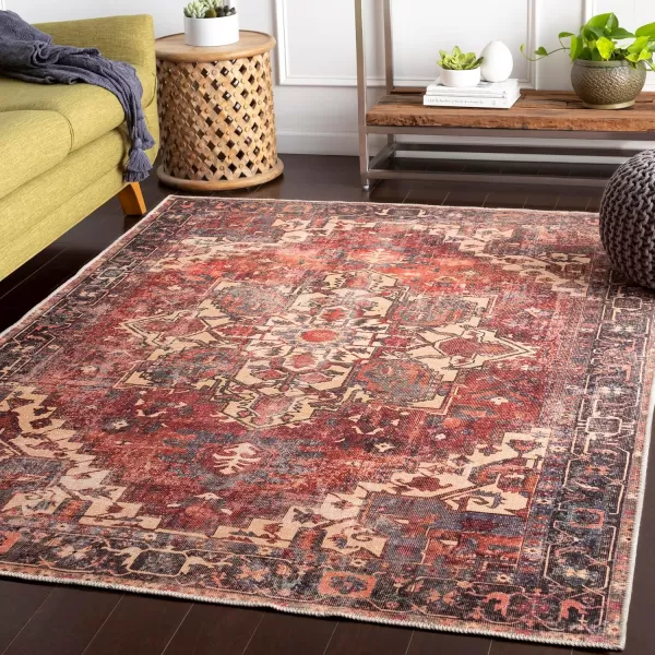 Livabliss Yuki Vintage Oriental Washable Area Rug53quot x 73quot RustRust