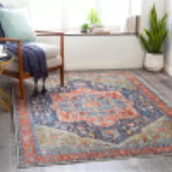 Livabliss Audrey Vintage Medallion Washable Area Rug53quot x 73quot Burnt OrangeDenimPeachNavy