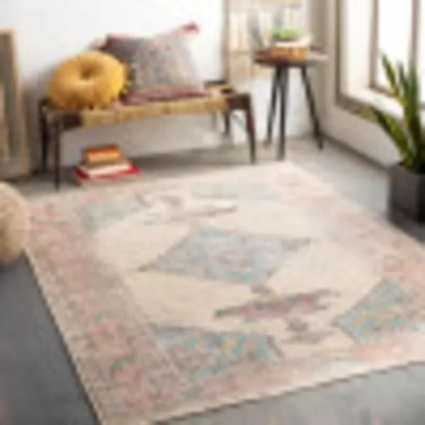 Livabliss Yolanda Vintage Medallion Washable Area Rug53quot x 73quot Sky BlueOrangeSky BlueOrange