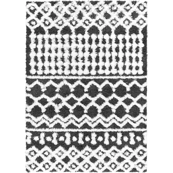 Hapsburg Moroccan Shag Area Rug53 x 73 Dark BrownBlackWhite