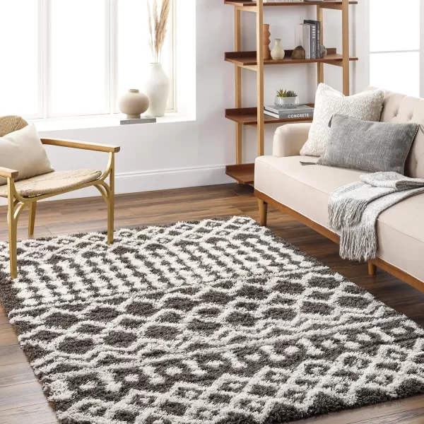 Hapsburg Moroccan Shag Area Rug53 x 73 Dark BrownNavyWhite