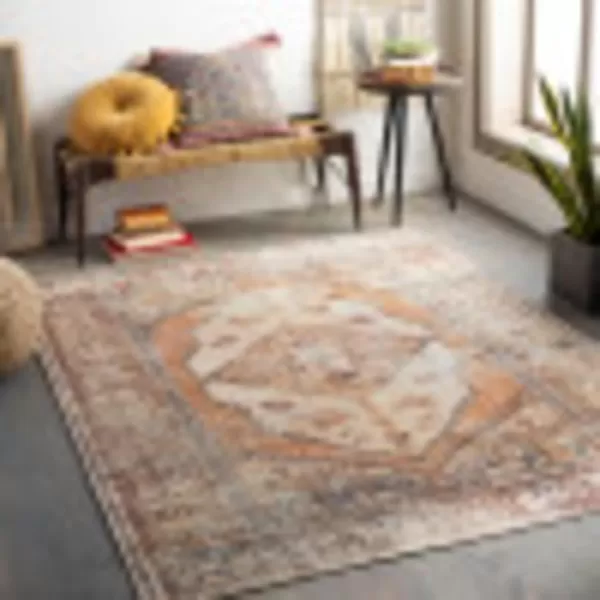 Livabliss Luisa Vintage Washable Area Rug53quot x 73quot OrangeIvoryOrangeIvory