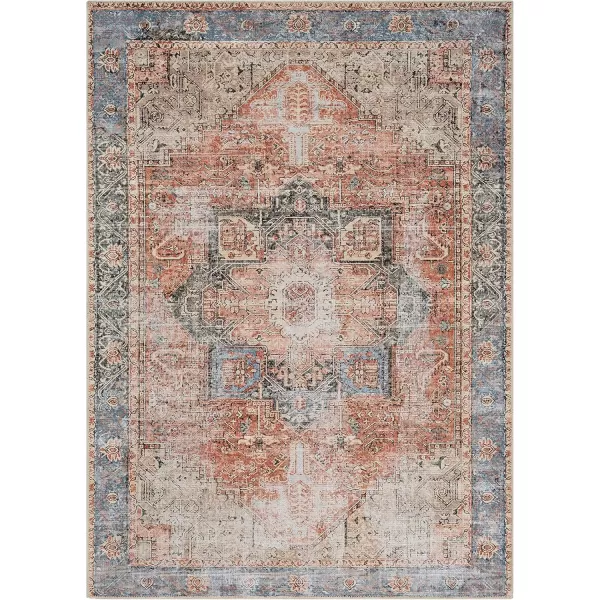 Livabliss Suri Vintage Washable Area Rug 53quot x 73quot RustBlueRustBlue