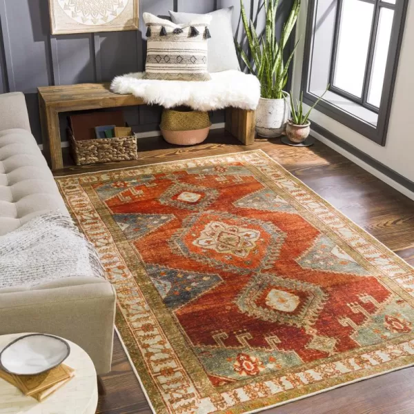 Livabliss Leupp29447 Washable Medallion Area Rug 5 x 76quot RedOrangeRedOrange