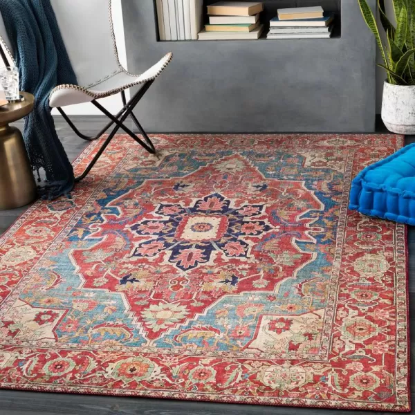 Livabliss Lyyti Area Rug 5 x 76quot 5 ft x 7 ft 6 in Bright RedBlueBright RedBlue