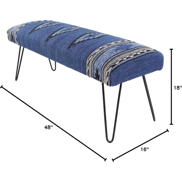 Artistic Weavers Questa Southwestern Hairpin Upholstered Bench 18 H x 48 W x 16 D Dark Blue18H x 48W x 16D Dark Blue