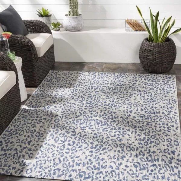 Artistic Weavers Esperanza Leopard Outdoor Area Rug67 SquareBlackWhite2 x 211 Bright BlueIvory