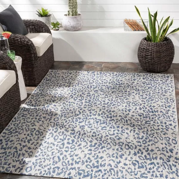 Artistic Weavers Esperanza Leopard Outdoor Area Rug67 SquareBlackWhite710 x 102 Bright BlueIvory