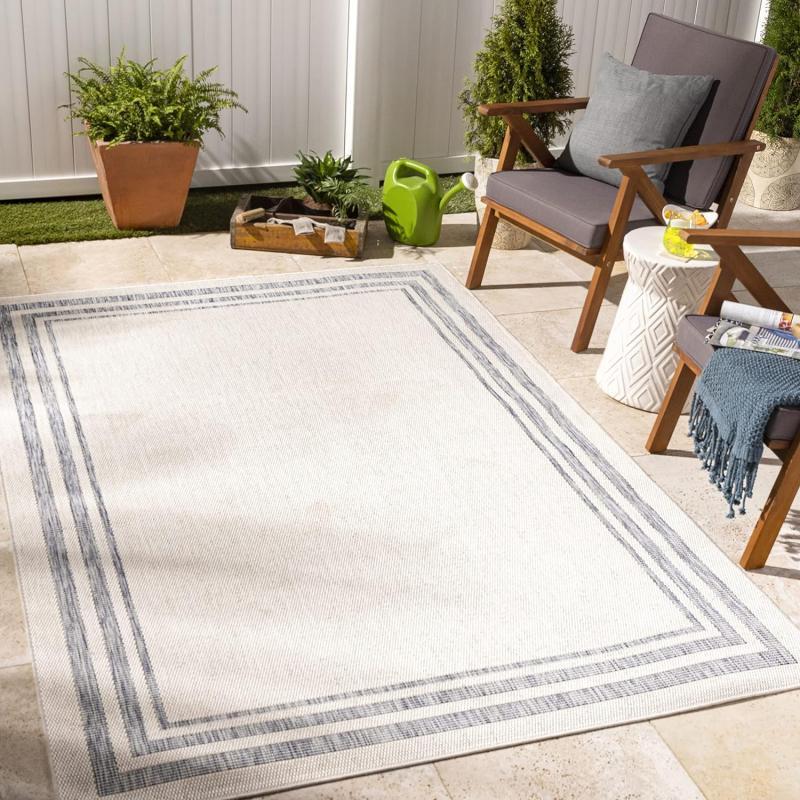 Artistic Weavers Sawyer Cottage Border Outdoor Area Rug 53 x 7 CreamBlueArtistic Weavers Sawyer Cottage Border Outdoor Area Rug 53 x 7 CreamBlue