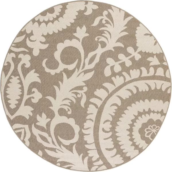 Alysia Cream and gray Indoor  Outdoor Area Rug 73 Square53 Round Beige