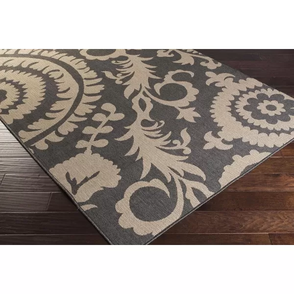 Alysia Cream and gray Indoor  Outdoor Area Rug 73 Square53 Round Black amp Camel