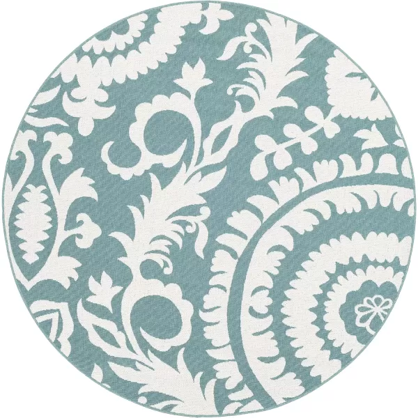 Alysia Cream and gray Indoor  Outdoor Area Rug 73 Square53 Round Blue