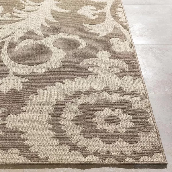 Alysia Cream and gray Indoor  Outdoor Area Rug 73 Square73 Round Beige