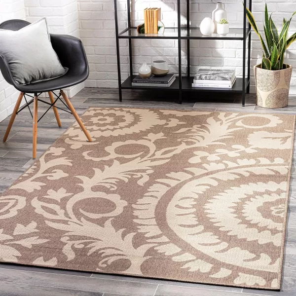 Alysia Cream and gray Indoor  Outdoor Area Rug 73 Square73 Round Beige