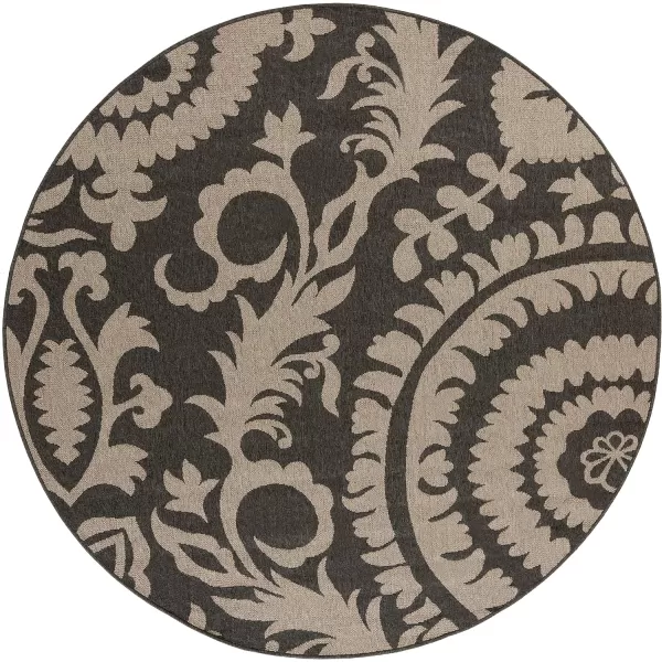 Alysia Cream and gray Indoor  Outdoor Area Rug 73 Square73 Round Black amp Camel