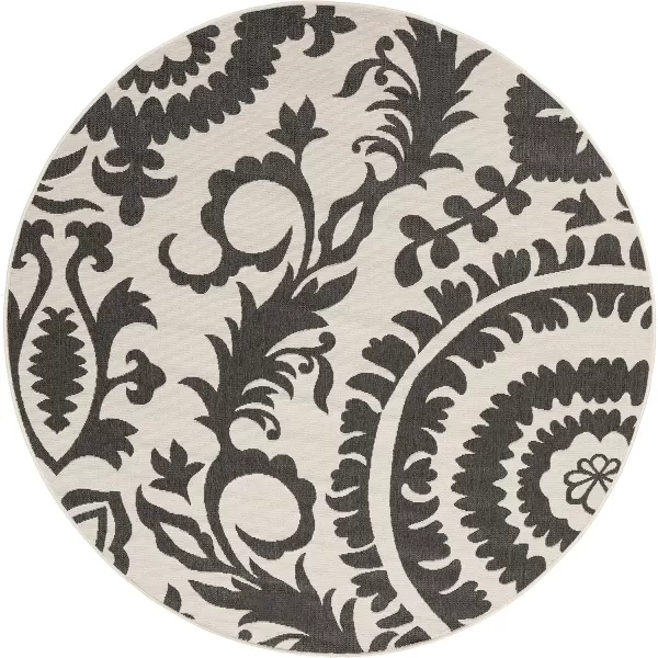 Alysia Cream and gray Indoor  Outdoor Area Rug 73 Square73 Round Cream amp Black