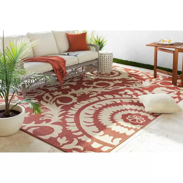 Alysia Cream and gray Indoor  Outdoor Area Rug 73 Square73 Round Rust