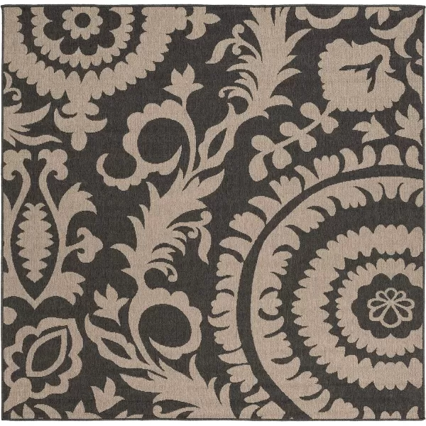 Alysia Cream and gray Indoor  Outdoor Area Rug 73 Square73 Square Black amp Camel