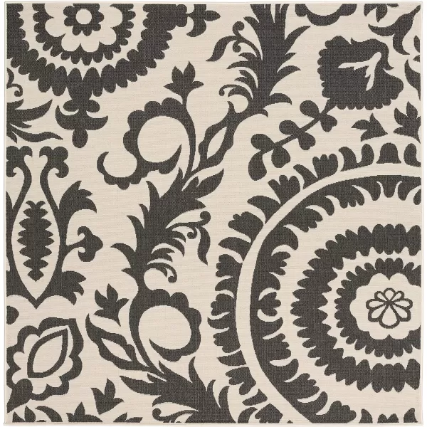 Alysia Cream and gray Indoor  Outdoor Area Rug 73 Square73 Square Cream amp Black