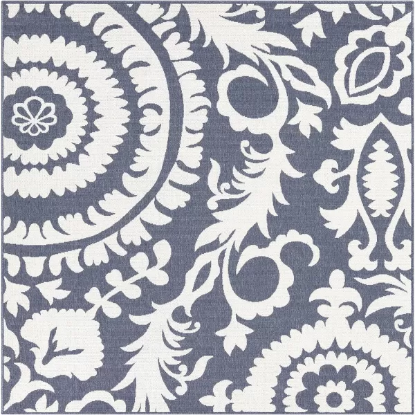 Alysia Cream and gray Indoor  Outdoor Area Rug 73 Square73 Square Navy