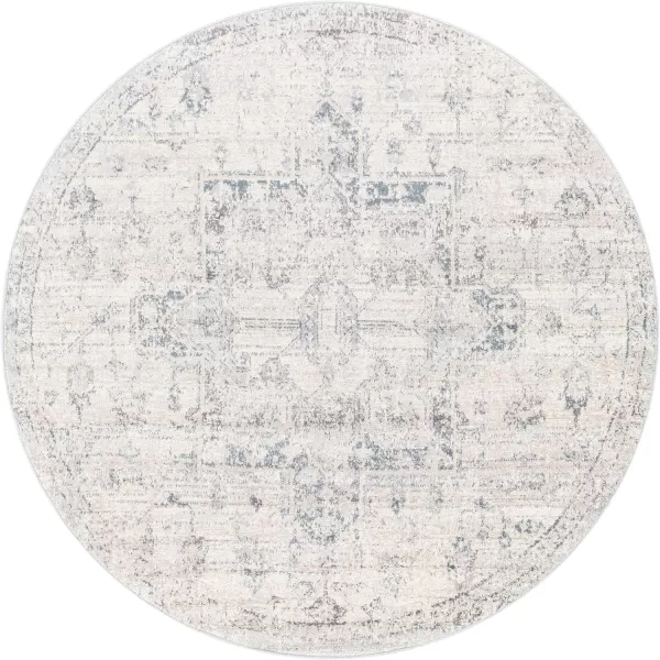 Artistic Weavers Ankara Area Rug 67 Round IvoryPale Blue 6 ft 7 in