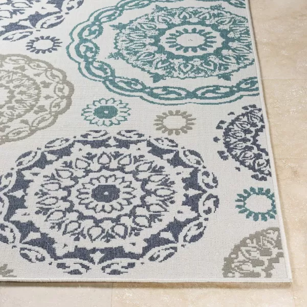 Artistic Weavers Danae Medallion Outdoor Area Rug810 SquareTealDenimTealDenim 73 x 106