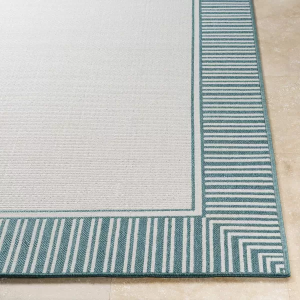 Artistic Weavers Hampshire Solid Border Outdoor Area Rug 73 Square Taupe25 x 1110 TealWhite