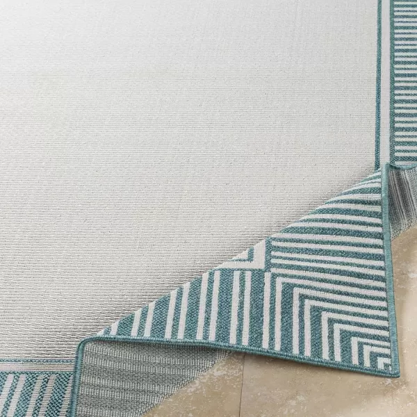 Artistic Weavers Hampshire Solid Border Outdoor Area Rug 73 Square Taupe25 x 1110 TealWhite