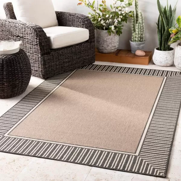 Artistic Weavers Hampshire Solid Border Outdoor Area Rug 73 Square Taupe25 x 45 Black